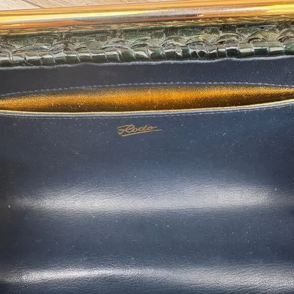 VTG Rodo Lacquered Wicker Basket Box Purse Green Framed Retro 50s 60s Italian - Picture 13 of 15